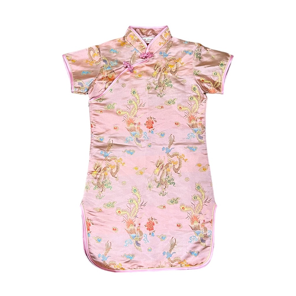 Little Girl’s Chinese Traditional Dragon Design Pink Dress Size 10